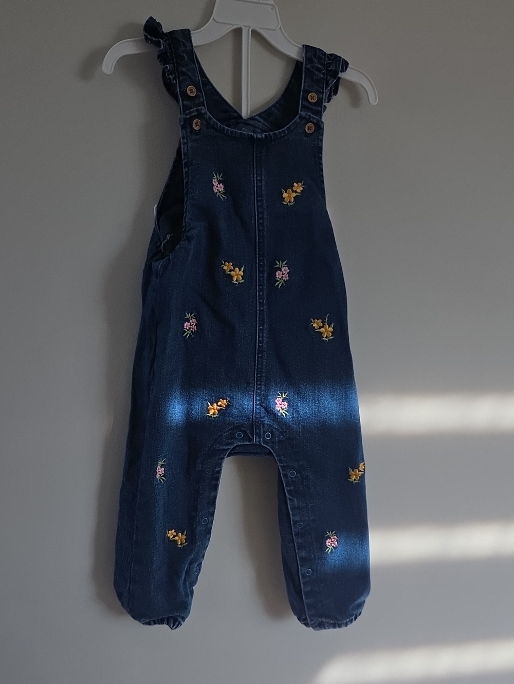 Denim Embroidered Floral Kids Overalls - Navy